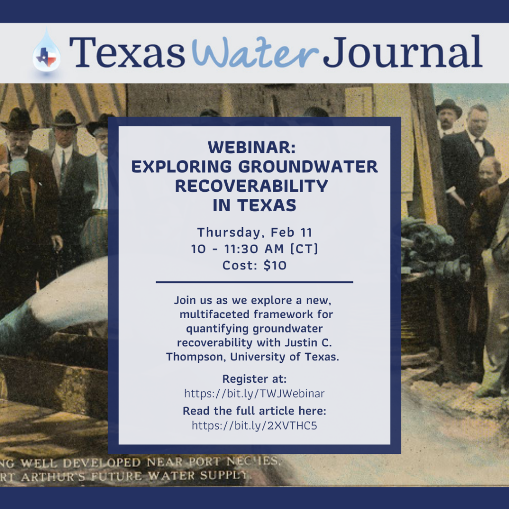 Flyer showing details of Texas Water Journal Webinar on Feb. 11, 2021